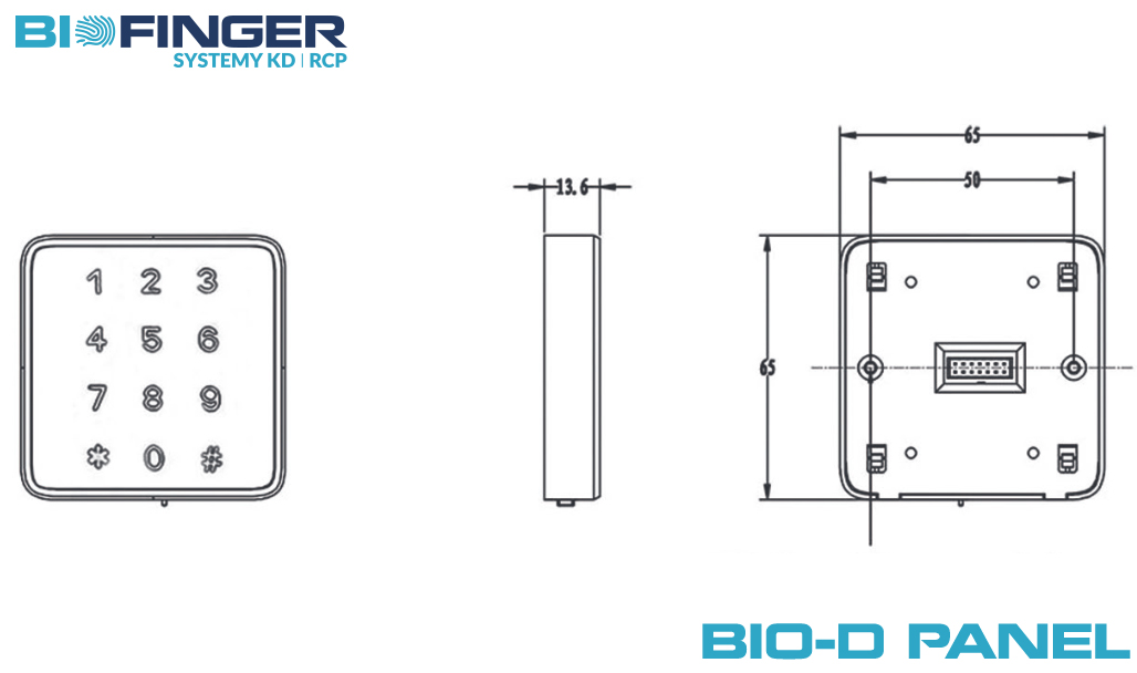 Electronic furniture lock for RFID cards and PIN code BIO-D-Panel – technical drawing and dimensions