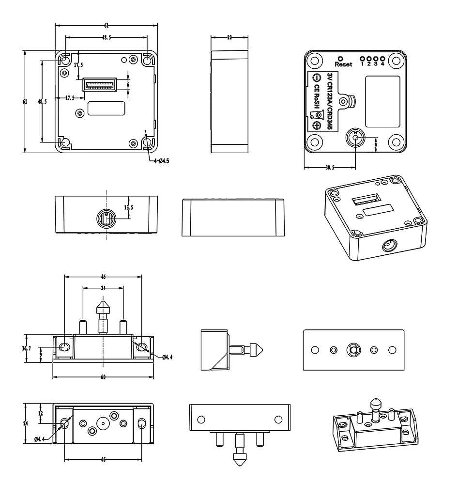 Dessin technique et dimensions d'installation de la serrure BIO-S61A et gâche à pêne plongeur