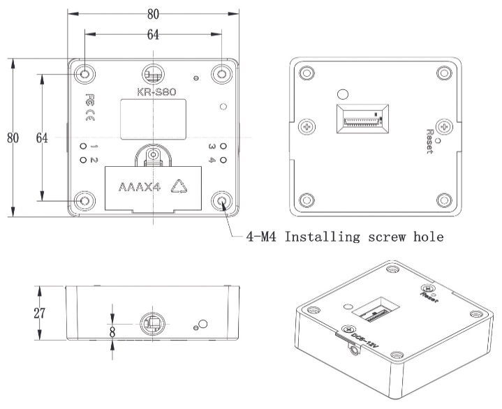 RFID cabinet lock BIO-S80A – dimensions and technical drawing