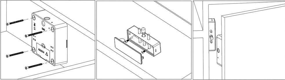 Installation diagram and mounting of electronic cabinet lock with external touch PIN keypad and RFID reader BIO-D-Panel